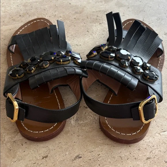 Marni leather Fringe crystal embellishmentsandals